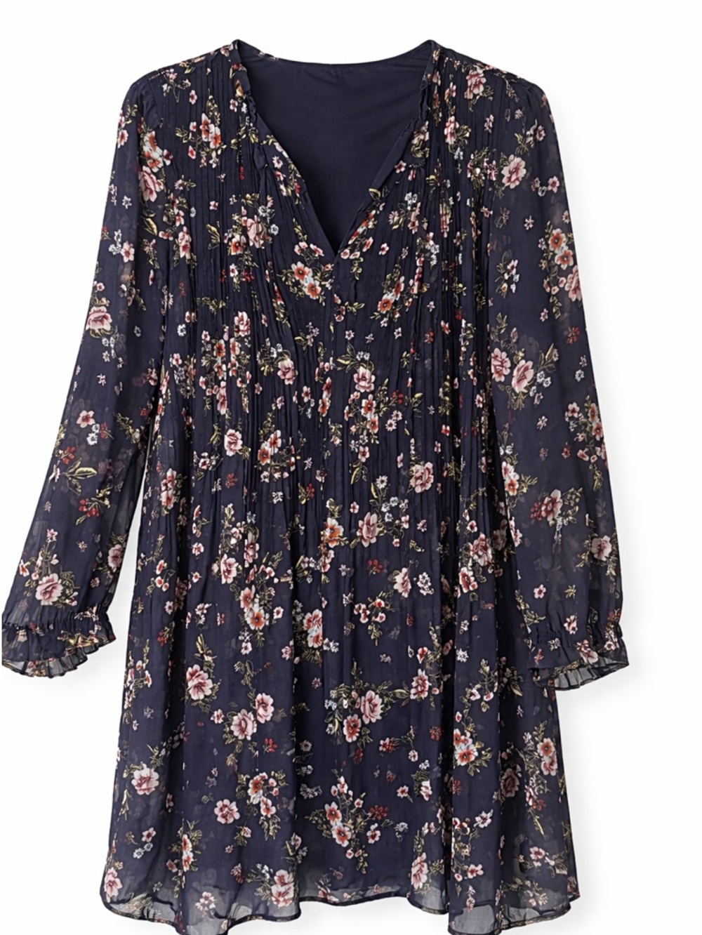 Time and Tru Navy Floral Long Sleeve Dress